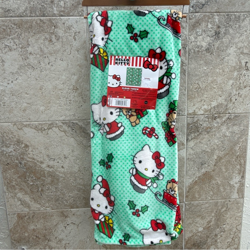 Hello Kitty Christmas Throw 60" x 70" Viral Blanket Green, Candy Canes , Sled